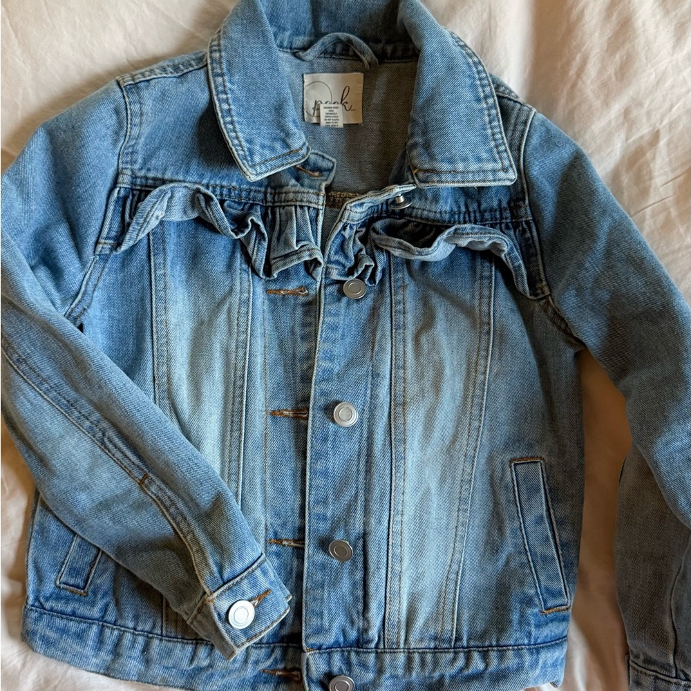 Blue Denim Jacket with Ruffle Detail